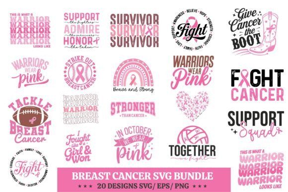 Breast Cancer SVG Typography Bundle