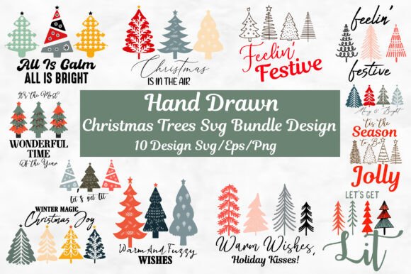 Hand Drawn Christmas Tree SVG PNG Bundle