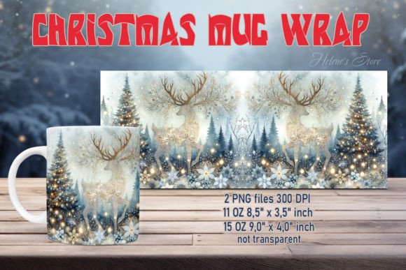 Retro Christmas Deer Mug Wrap Design PNG